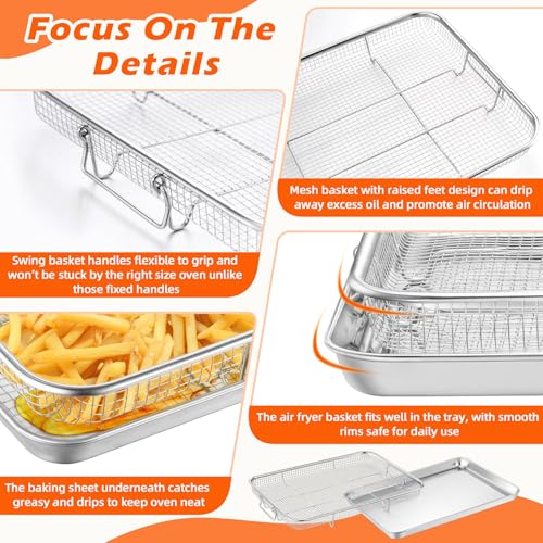 Stainless Steel Air Fryer Basket and Tray Set for Oven, 16" x 12"