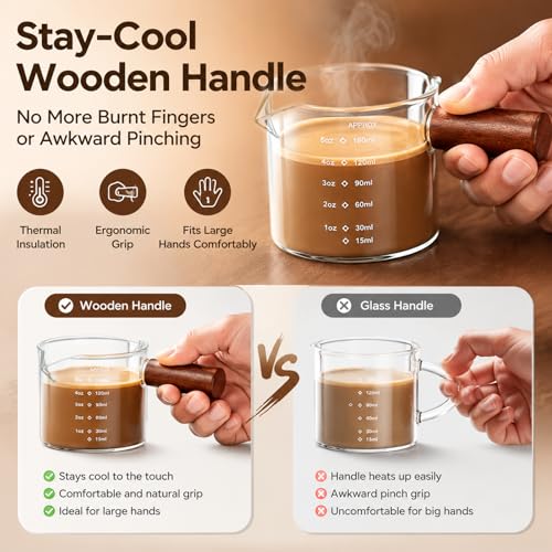 2 Pack Borosilicate Glass Espresso Shot Glasses with Handle, 5oz Barista Measuring Cups