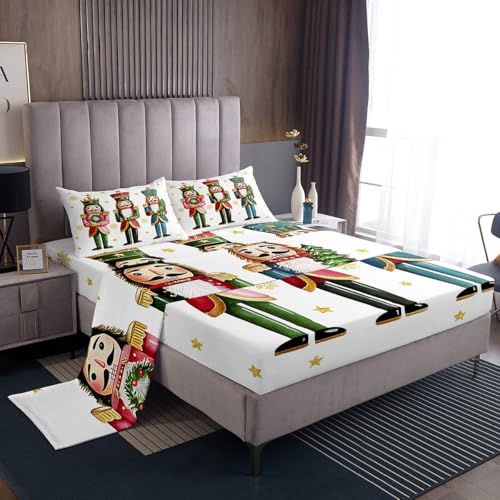 Kids Bed Sheets Set - Christmas Nutcracker Bed Linen for Boys & Girls, King Size