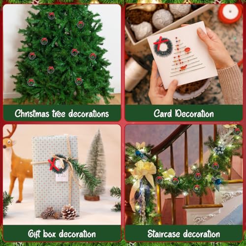 Mini Christmas Wreaths 20 Pcs Artificial Holiday Decorations with Red Bows