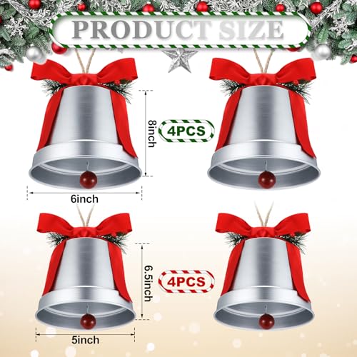 MorningRo Silver 8+6.5in Large Christmas Bells Set for Holiday Decor - Outdoor & Indoor Xmas Ornaments