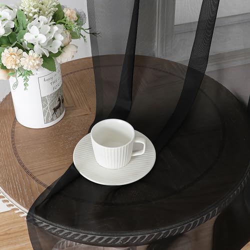 Black Sheer Curtains 72 Inches Length, 2 Panels Light Filtering Drapes