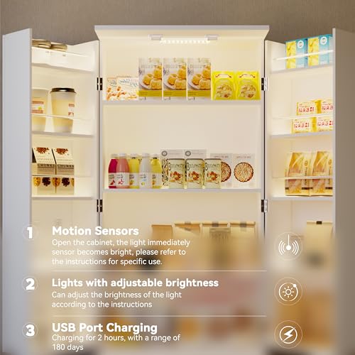 72" Tall Kitchen Pantry Cabinet with LED Lighting, 3 Drawers & Barn Doors