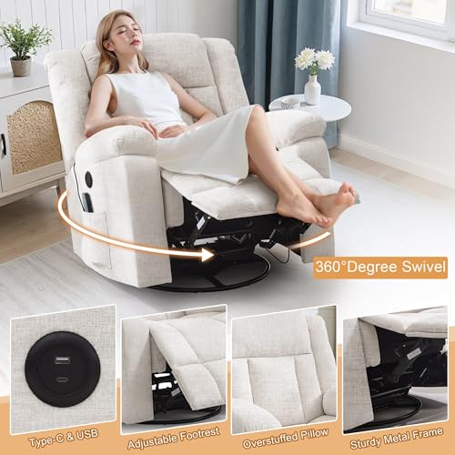 Swivel Rocker Recliner Chair with Massage, Heating, and USB Charging