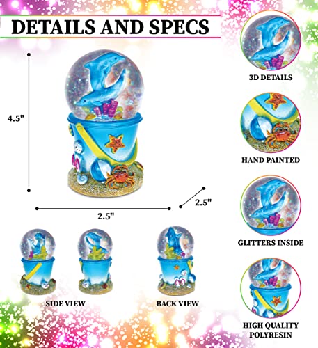 Dolphin Sand Bucket Snow Globe, 65mm Decorative Water Globe Figurine