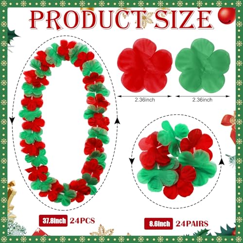 144-Piece Christmas Hawaiian Lei Set, Red and Green Flower Necklaces