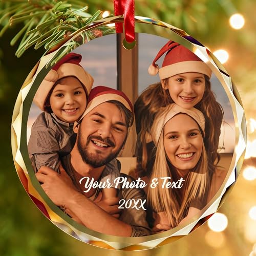 Personalized Crystal Christmas Ornament with Photo - Custom Family Keepsake