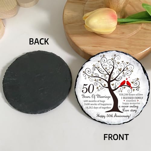 50th Wedding Anniversary Slate Plate Keepsake with Wooden Stand