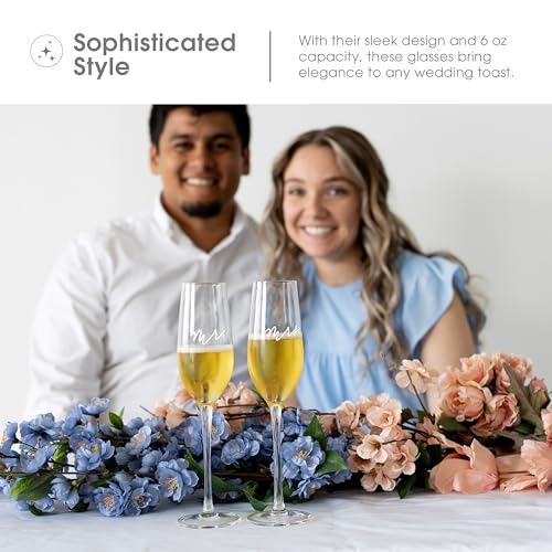 Mr. and Mrs. Champagne Flute Set - 6 oz Wedding Toasting Glasses