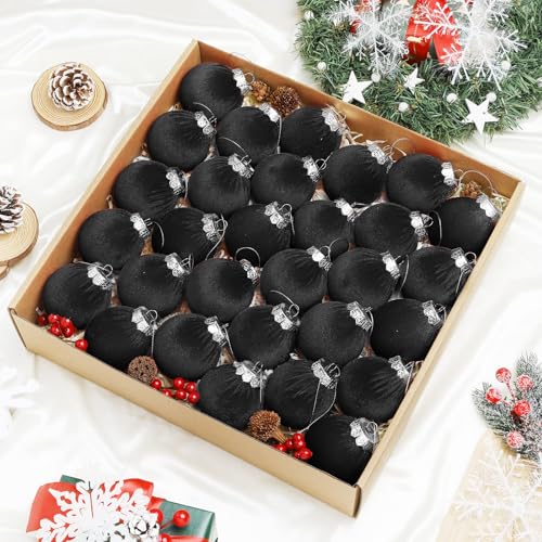 Naozinebi 30 Pack Black Velvet Christmas Ornaments - Shatterproof Holiday Tree Decorations