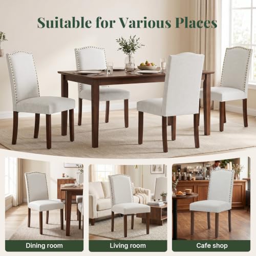 Upholstered Dining Chair Set of 6, Farmhouse Fabric Kitchen Chairs with Wood Legs