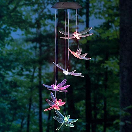 Solar Powered Color Changing LED Dragonfly Wind Chime Garden Light