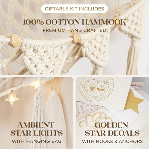 Macrame Stuffed Animal Hammock Corner Toy Net with LED Lights - 100% Cotton