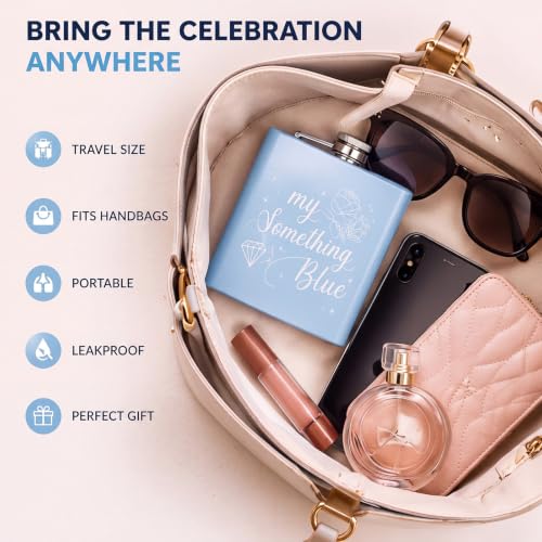 Blue Stainless Steel Bachelorette Gift Flask for Bride – 6 oz Wedding Accessories