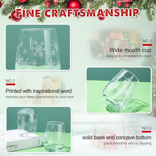 Maxcheck 10 Pcs Snowflake Stemless Wine Glasses 17 Oz - Silver Holiday Decor