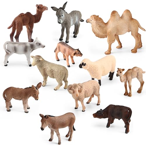 12 Pcs Nativity Animals Figurines Set – Sheep, Camels, Donkeys & Cows