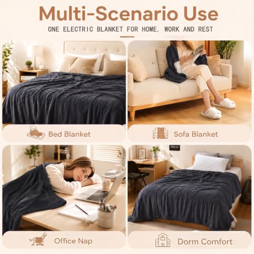 Electric Heated Blanket - Flannel & Sherpa, 72x84 in, 9 Heat Settings
