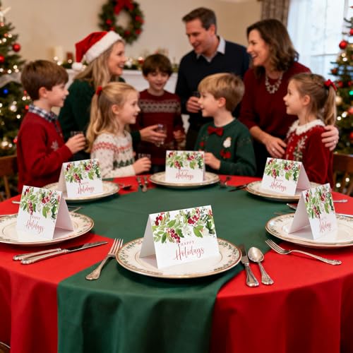 Whaline 100 Pack Christmas Greeting Cards Bulk Holiday Berries & Leaves with Envelopes & Stickers