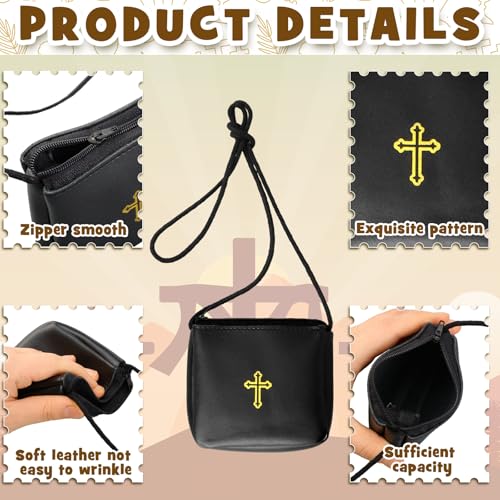 Communion Pyx Box and Cross Rosary Pouch Set with Shoulder Strap