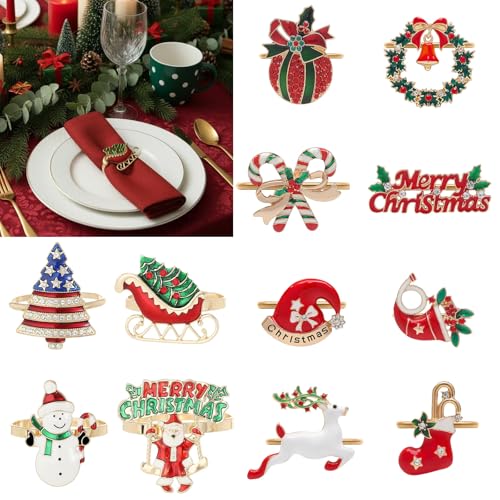 Joiverie Christmas Ring Gold / 12pcs – Festive Napkin Rings Set for Holiday Decor