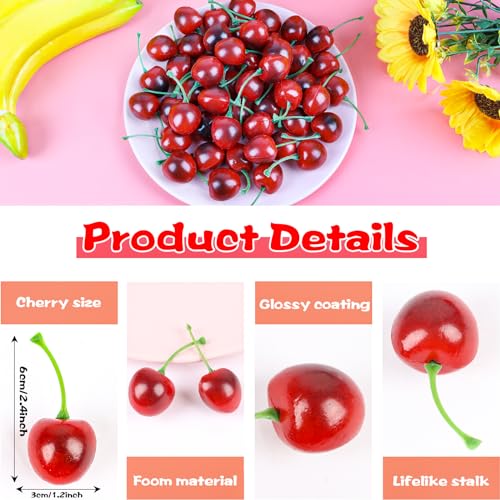 50pcs Artificial Faux Cherries - Lifelike Home Decor & Craft Supply