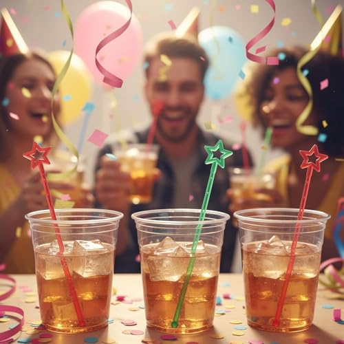 Honoson 100 Pcs Plastic Cocktail & Coffee Stirring Sticks with Star Top, 9.1in