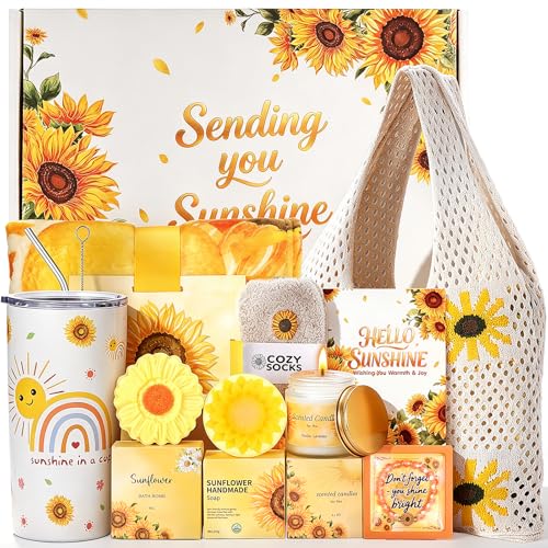 Sunflower Gift Set Tote Bag and Self-Care Gift Box for Women - Birthday, Mom, Wife, Friend
