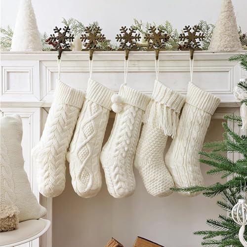 5-Pack 18-Inch Cable Knit Christmas Stockings - Rustic Farmhouse Decor