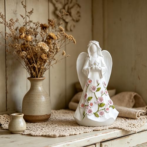 Guardian Angel Figurine with LED Star Light, 8.6-Inch Battery Operated
