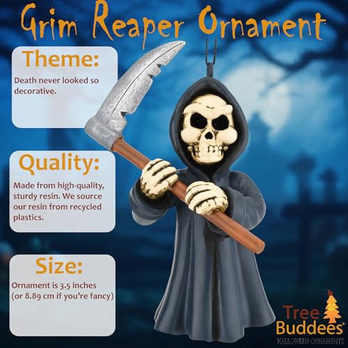 Grim Reaper Halloween Ornament by Tree Buddees - Hand-Painted Resin Figure