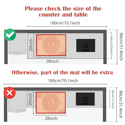 Extra Large Non-Stick Silicone Pastry Mat with Measurements 28x20 Inch