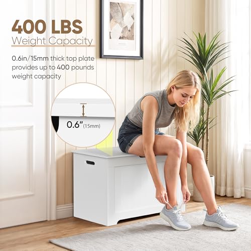 Large Wood Storage Chest with Safety Hinge and Flip-Top Lid, 100L White