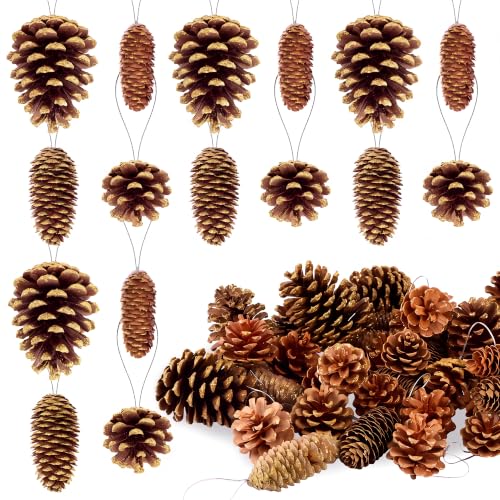 Gold 42 Pcs Pine Cone Ornaments Set for Christmas Tree - Fovths