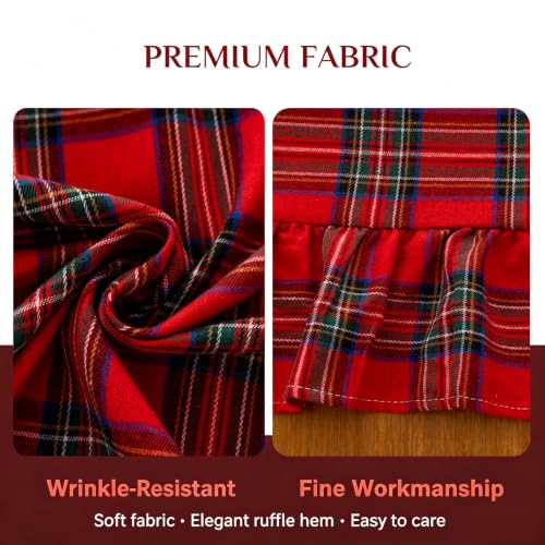 Joyfol Day Christmas Plaid Ruffled Tablecloth 120 x 60 Inch Rectangular, Red