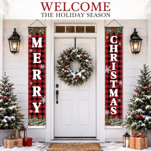 Actilize MERRY CHRISTMAS 71" x 12" Door Banner – Weather-Resistant Xmas Decoration, Easy Hang