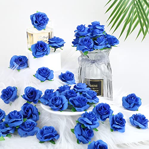 50pcs Royal Blue Artificial Silk Rose Flower Heads - 1.6"