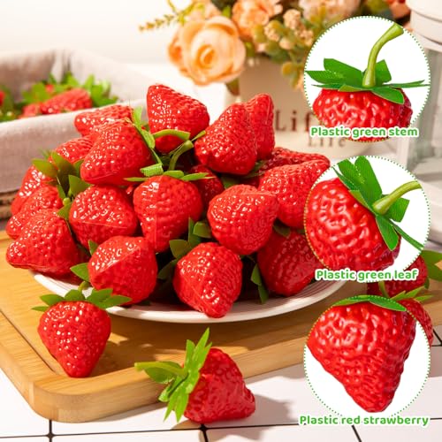 40 Pcs Artificial Plastic Strawberries - Realistic Decor for Home & Parties