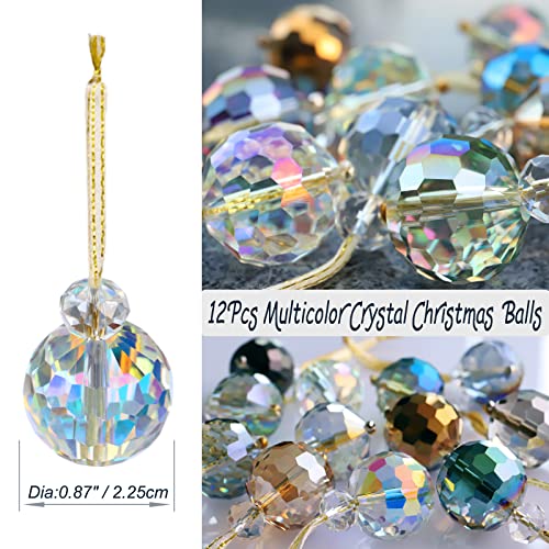 12 Pcs Mini Crystal Glass Christmas Tree Ornaments - 0.87-Inch Prism Balls