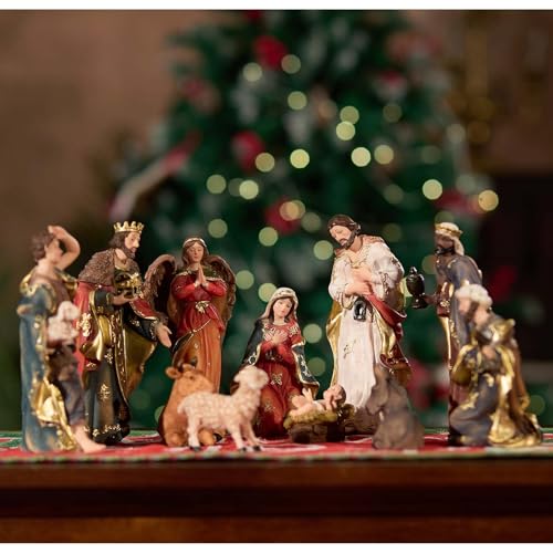 Zayton 8 Inch Nativity Set Christmas Scene Figurines - 11 Piece Religious Decor