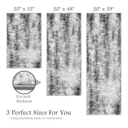 3-Piece Abstract Kitchen Rug Set, Washable Non-Slip Floor Mats, Grey
