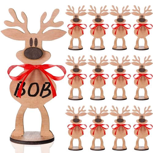 Cholemy Reindeer 12 Pcs Wooden Name Place Card Holders for Table Setting