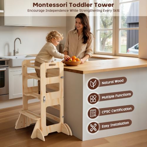 SeLucky 4-in-1 Toddler Learning Tower with Whiteboard & Safety Features