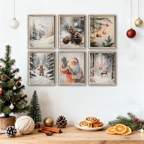 WINDVALE Santa & Reindeer Print Set – 6x8x10 Rustic Christmas Wall Art 8x10, Unframed