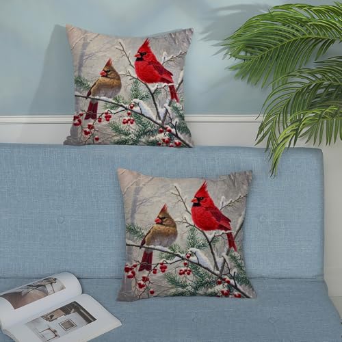 GOLIANDA Red Bird 18x18 Inch Christmas Pillow Covers Set of 2 Linen Holiday Decor