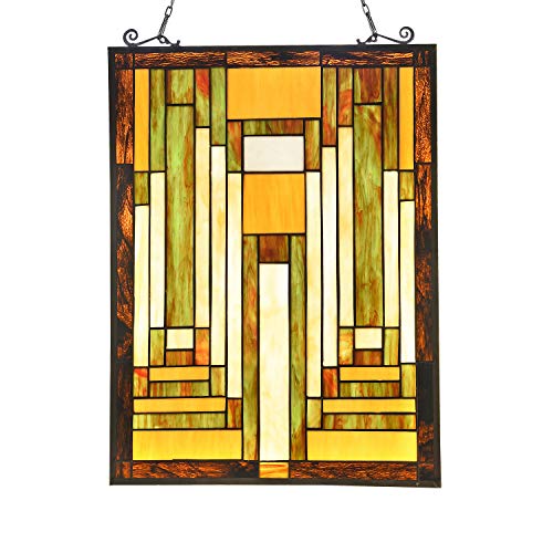 Tiffany-Style Antique Stained Glass Window Panel 22x17