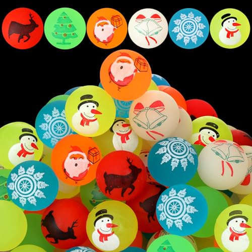100 Pcs Christmas Glow in The Dark Bouncy Balls 1.25 Inch Bulk Holiday Party Favors