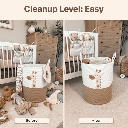 Giraffe Woven Rope Baby Laundry Basket - 20x15 Inch Nursery Hamper