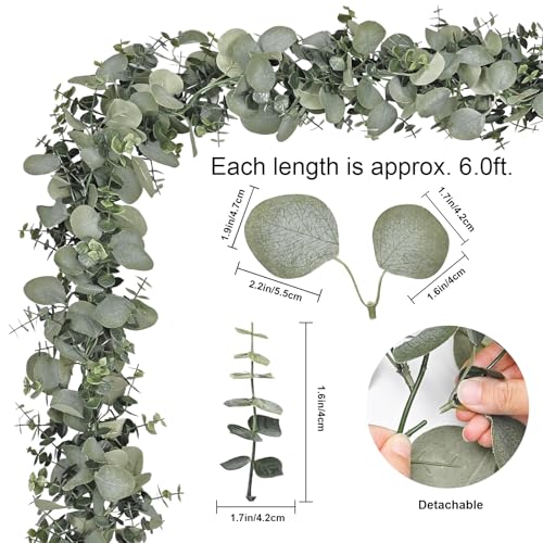 2-Pack 6ft Artificial Eucalyptus Garland, Faux Greenery Vines for Decor