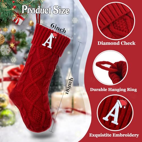 Monogram Cable Knit Christmas Stocking with Embroidered Initial - 18 Inch