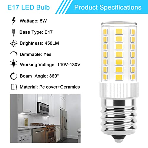 E17 LED Microwave Light Bulb, 5W Dimmable T7 Appliance Bulb, 2 Pack